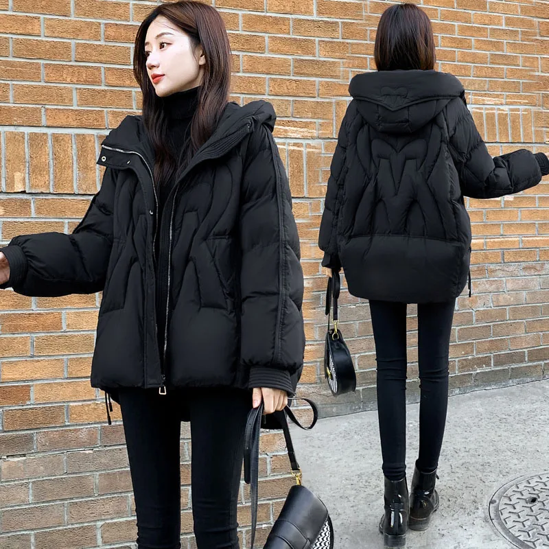 

Quality Women's Down Cotton Coat Short Thick Warm Winter Jacket New Hooded Parker Outerwear Black Female Snow Padded Jackets