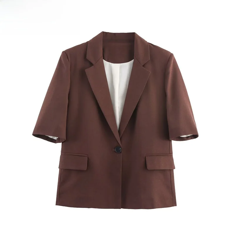 Faionable Pure Color ort Sve Suit Jaet voor Dames ZBZR Herfst Nieuwe Sle Veelzijdige Quali Polyester Vezel Woon-werkklare