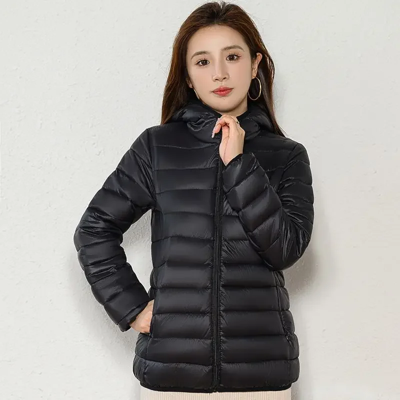 

Women's Hooded Slimming Cotton Coat Cropped Winter Lightweight Padded Jacket Korean Style Zippers Long Sleeves Women Clothing