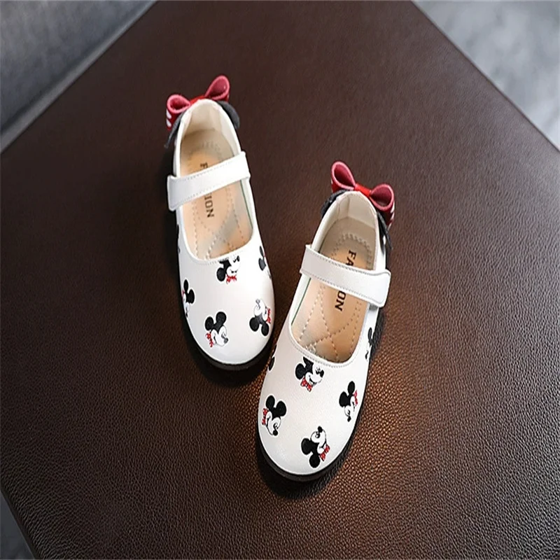 Disney Kid Shoes Autumn Mickey Mouse Kid Cartoon Shoes Versatile Casual Shoe Daily Wear PU Leather Shoes Tenis Size 21-30