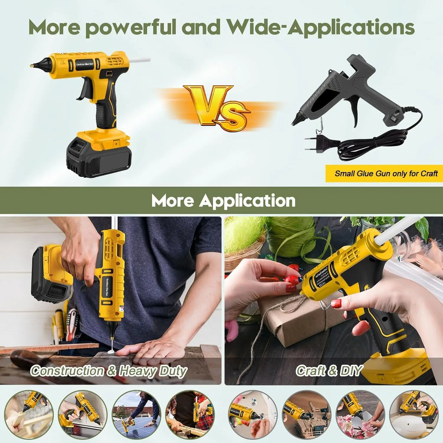 Pistola per colla a caldo senza fili da 100 W per batteria DeWalt da 20 V (NO batteria) Pistola per colla wireless a grandezza naturale con 12 stick di colla (11 mm)