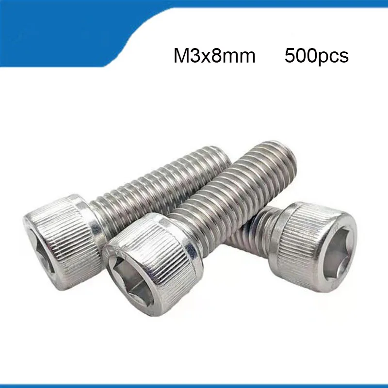 

Free shipping M3*8mm 500pcs M3 Screws A2-70 304 Stainless Steel Allen Hexagon Hex Socket Cap Head Screw Bolt Metric Allen Screws