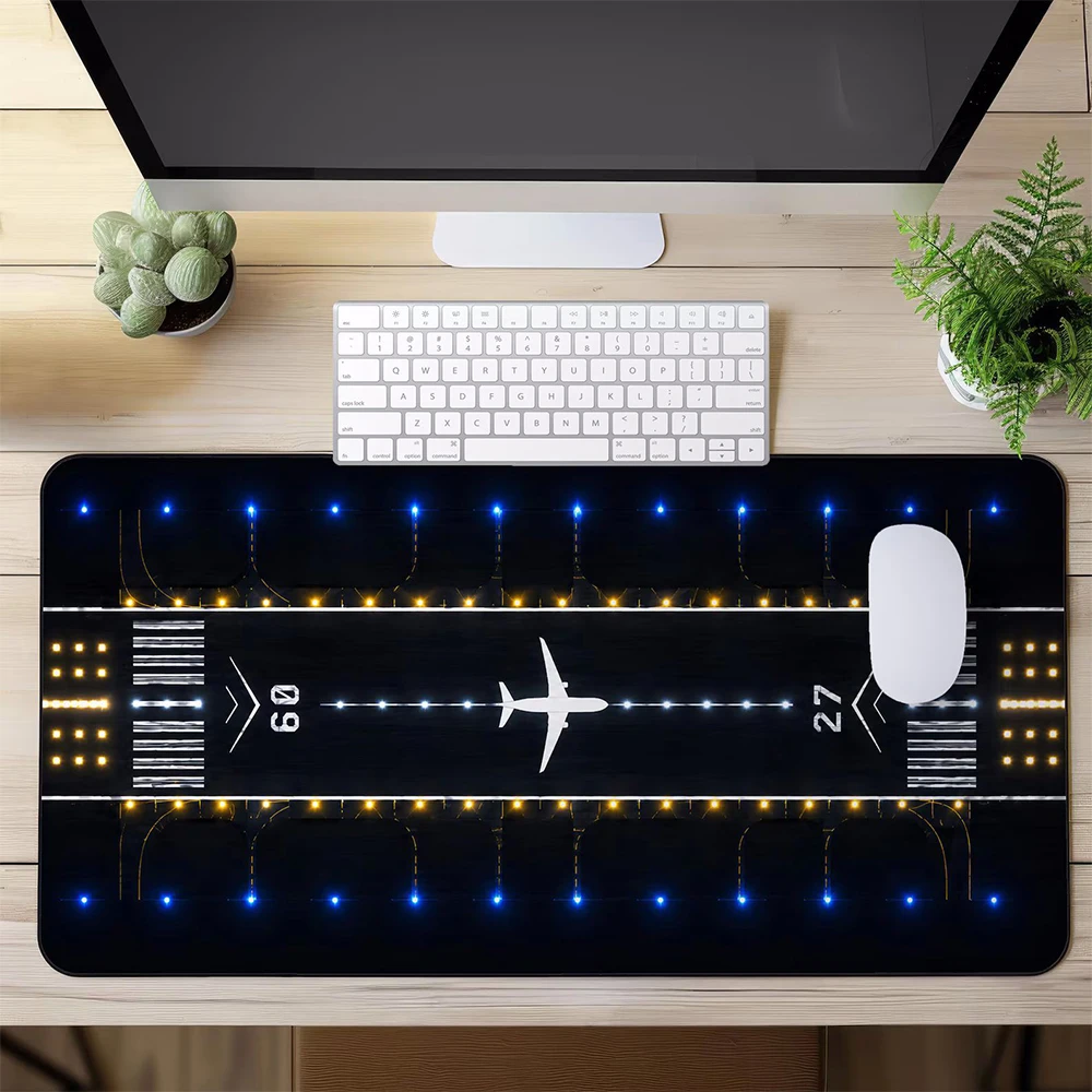 Airport Runway Desk Mat,Airplane Mouse Pad,Aviation Gaming Deskpad,Pilot Office Decor,Night Flight XXL Deskmat,Travel Lover Gift