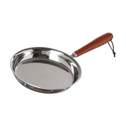 Nonstick Mini Frying Pan 2Way Diversion Port Oil Pot Stainless Steel Egg Pancake Pan Household Outdoor BBQ Pan With Wood Handle