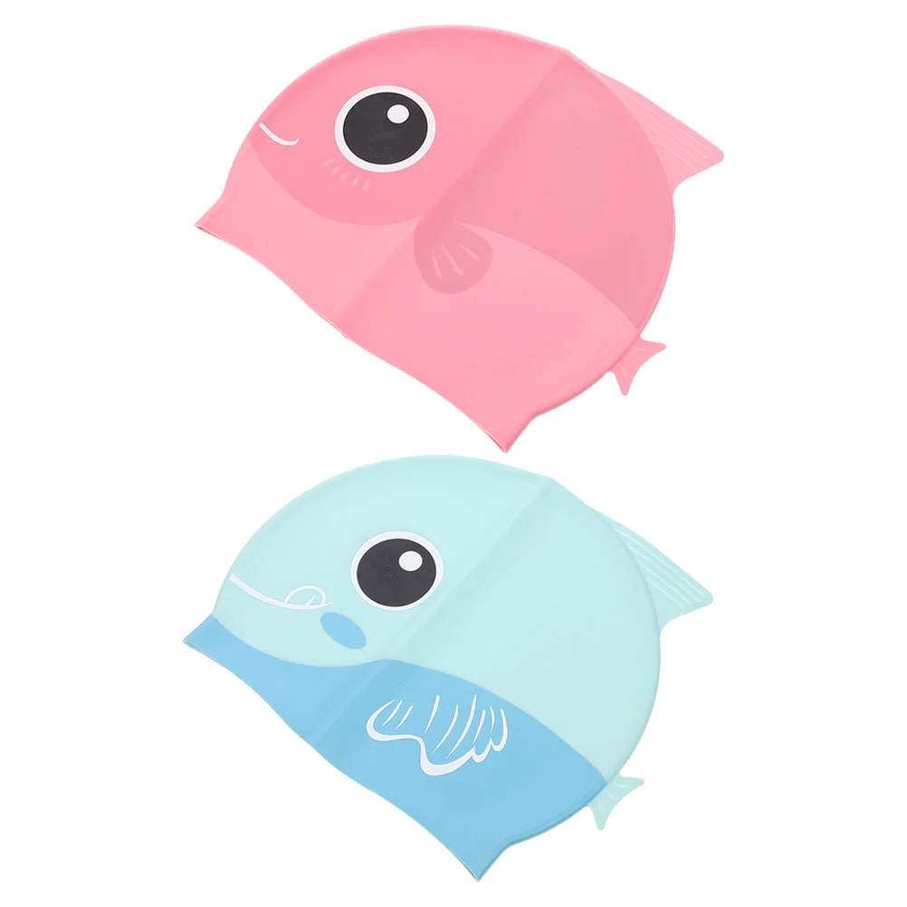 

2 Pcs Swimming Cap Lovely Kids Hat Cartoon Swimcap Waterproof Bathing Caps Stretch Silica Gel Silicone Supply Toddler Adorable