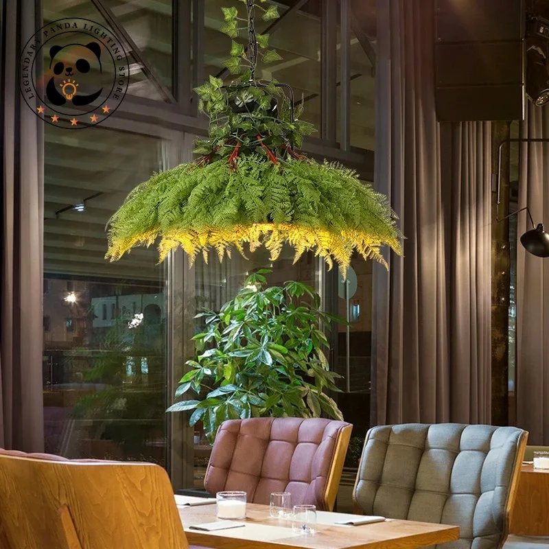 Creative Personality Pendant Lamps Music Theme Ceiling Chandelier Restaurant Cafe Green Plants Decorative LED Light Luminarias