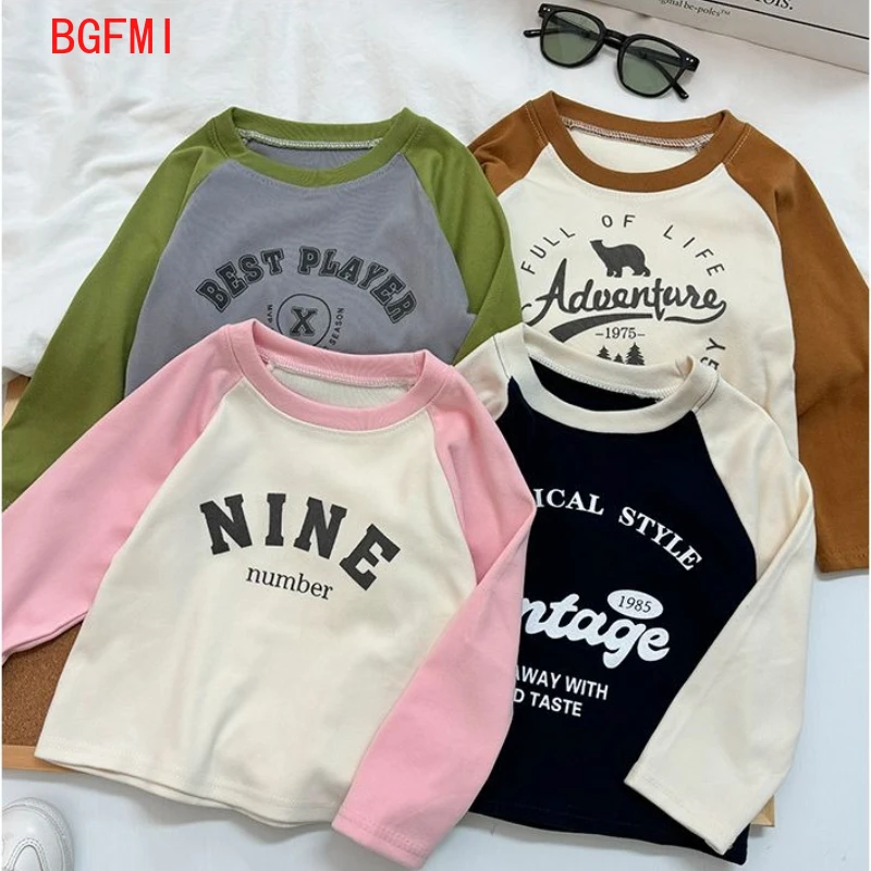 

Spring Autumn Letter Printing Children's T-shirt Long Sleeve Boy Girl Base Shirt Casual Multicolor Kids Clothes Shoulder Sleeves