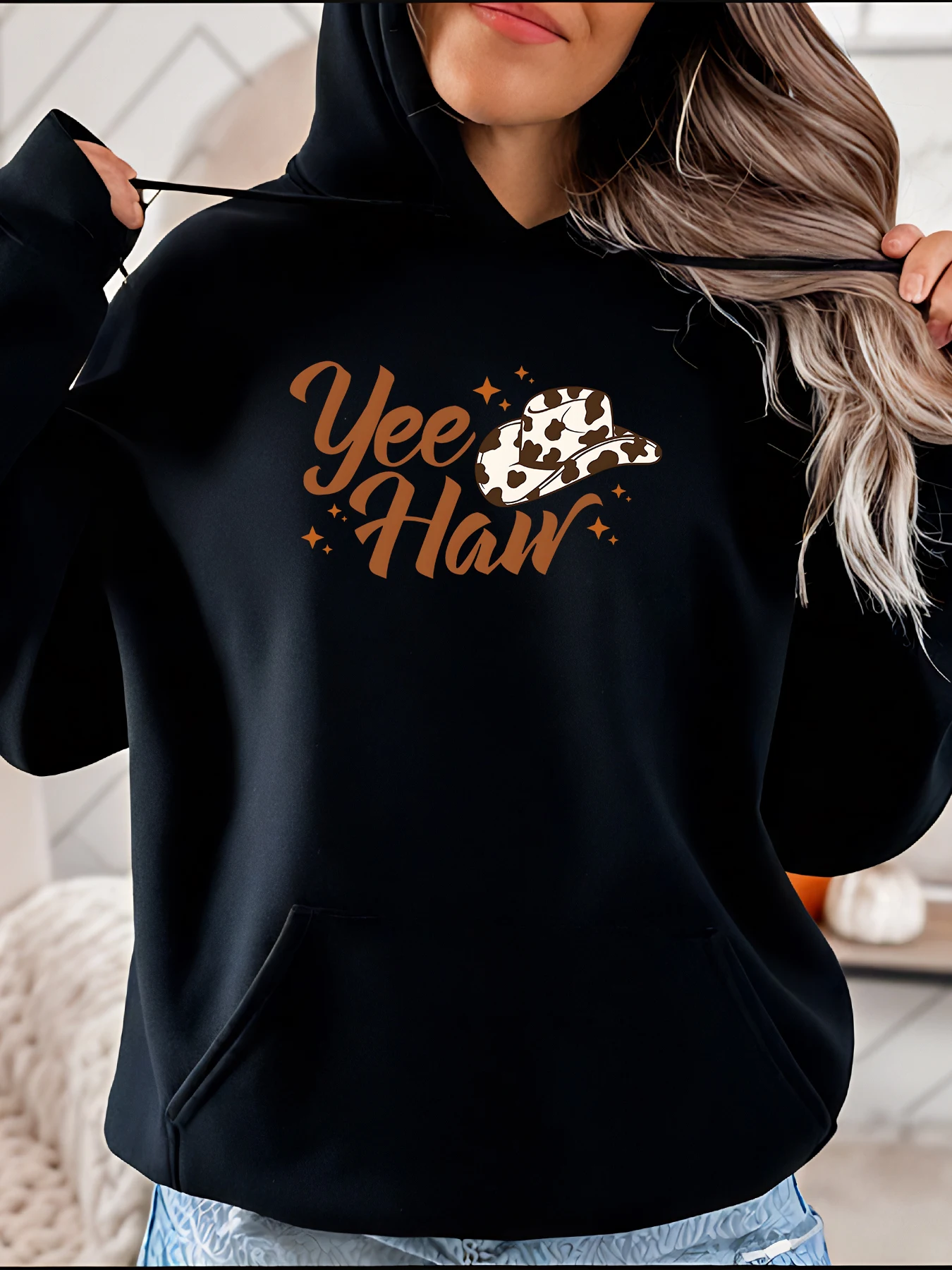 

Женская черная толстовка с леопардовым принтом Yee Haw, повседневная толстовка в западном стиле для любителей кантри-музыки и наряды в стиле пастушки