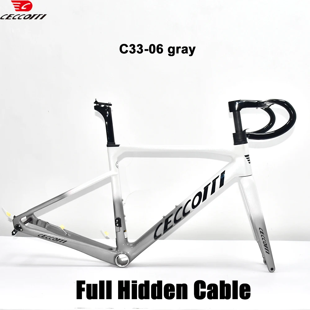CECCOTTI Fully concealed cable Road Bike Full Carbon Fibre Bicycle Frame Thru Axle Disc Brake Frame Fork+Seatpost+Headsets