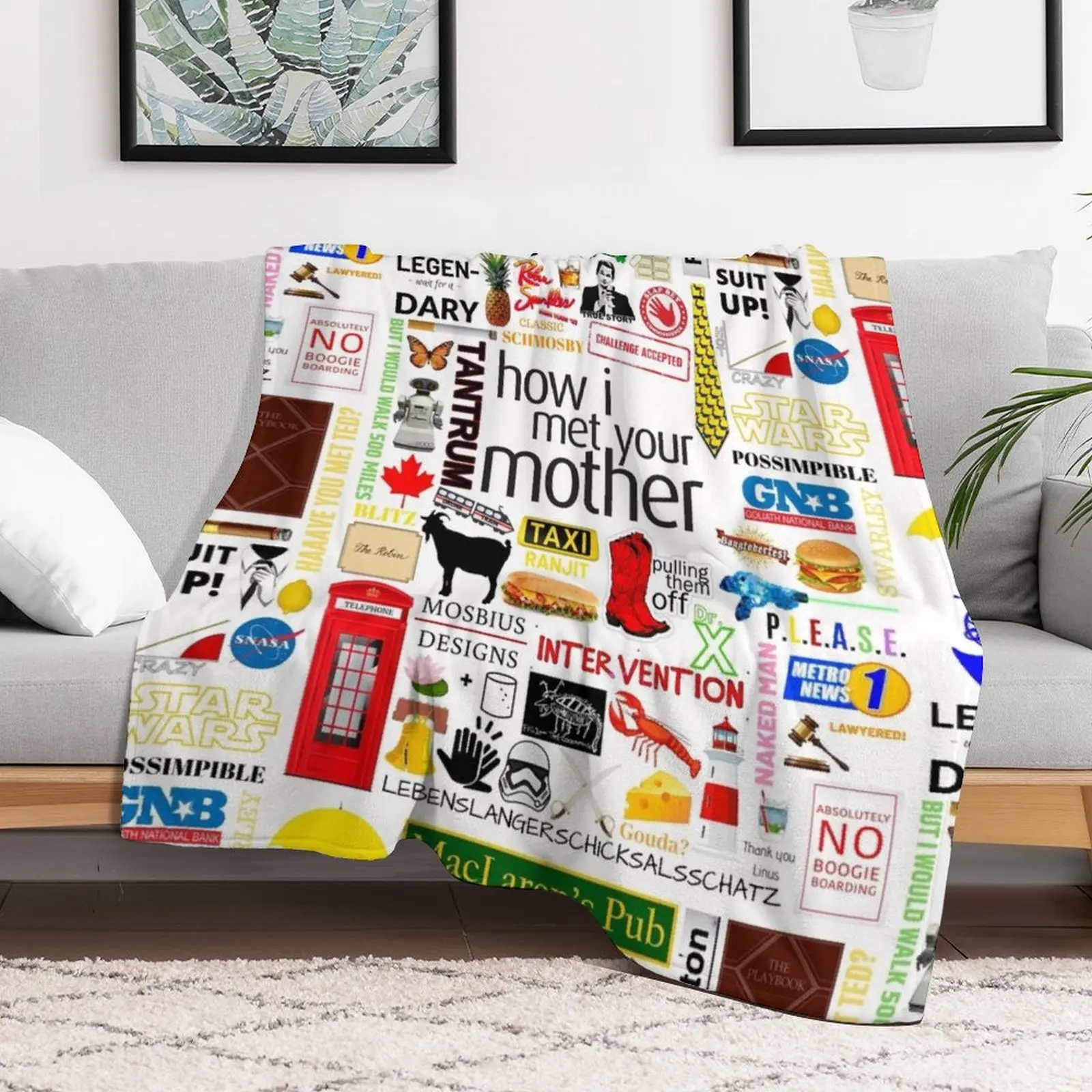 How i Met Your Mother Collage Poster Iconographic - Infographic (White) Throw Blanket Summer Beddings Soft Plush Plaid Blankets