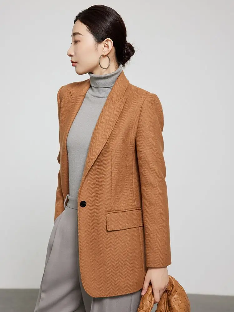 Allingentle Herringbone Blazer 1 Button Elegant Suit Jacket for Casual Fashion Daily Outfits Customize