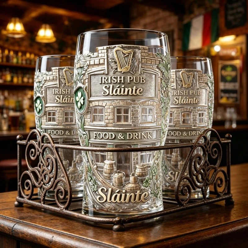 Irish Pub Slainte Vintage Beer Cup 3D Retro Tavern Embossed Glass Cup Celtic Style Drinking Mug For Bar Home Festival Party Pub