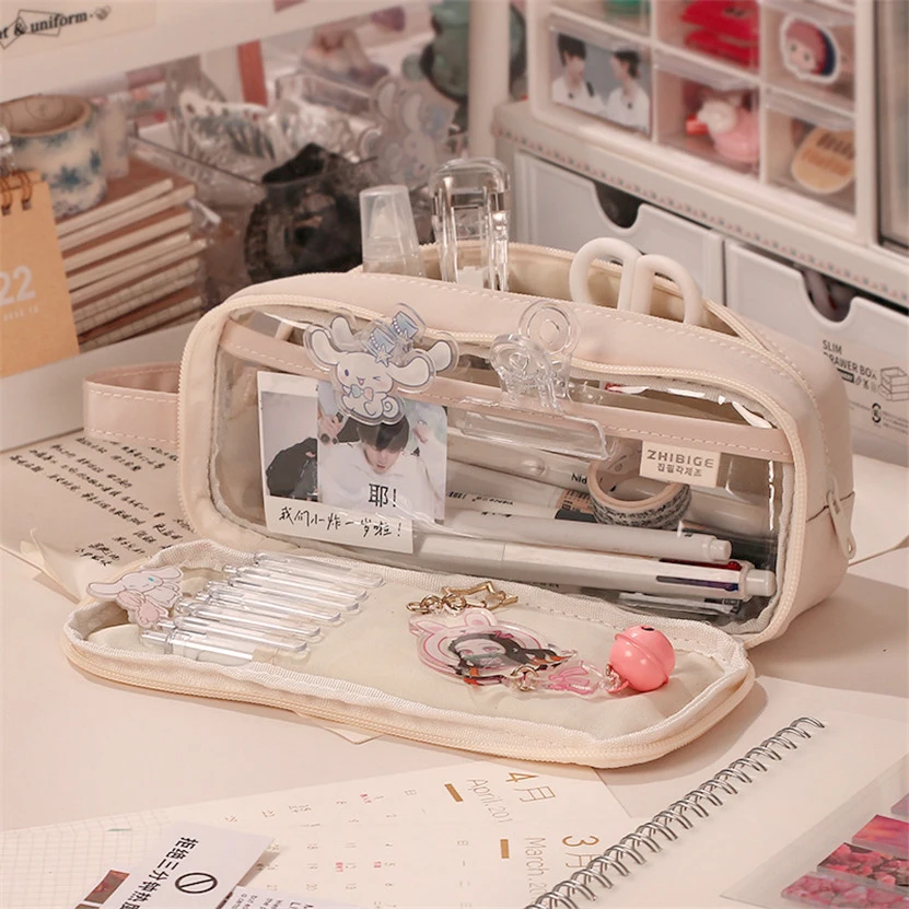 Pencil Case Kawaii Estuche Pen Case Transparent Pencil Box Kalemlik Stationery Supplies Korean Back To School Trousse A Crayons