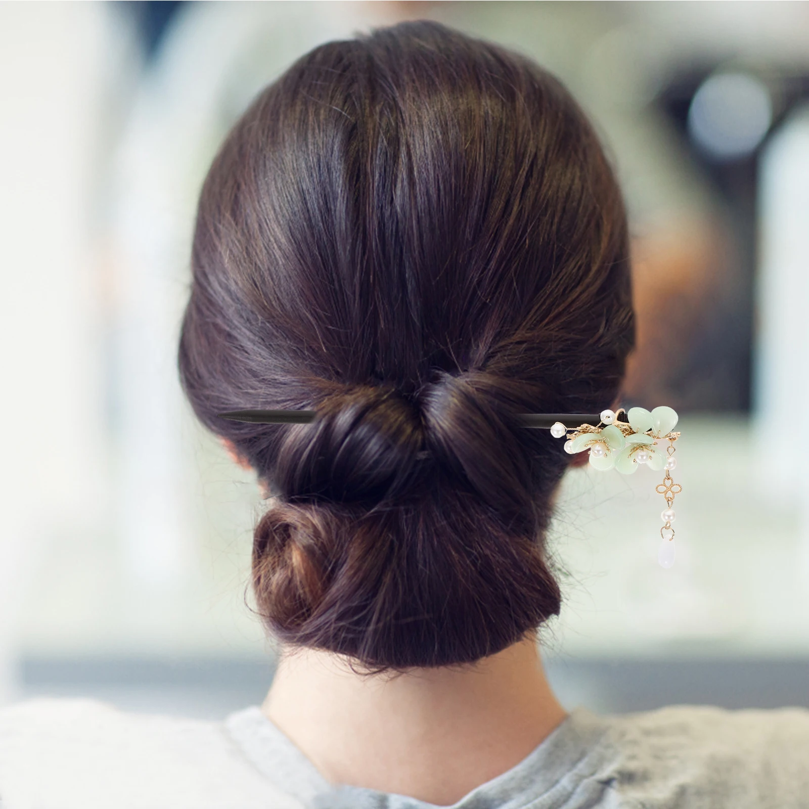 

Wooden Hair Chopstick Vintage Hanfu Headwear White Double Flower Design Bun Stick Women Accessories Formal Party