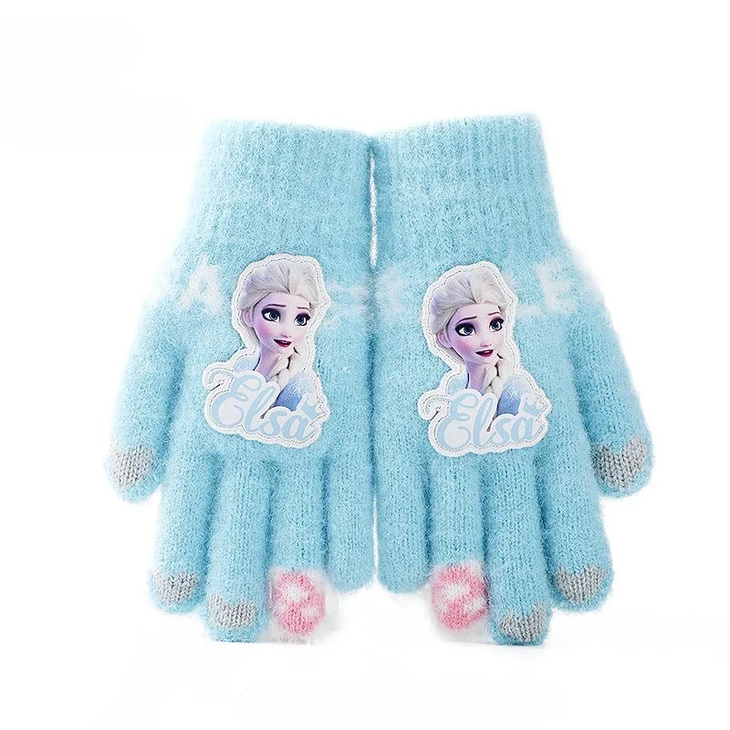 Frozen Elsa Kawaii süße All-Inclusive-Finger Kinder Herbst und Winter Outdoor-Reiten winddichte warme Handschuhe Weihnachtsgeschenk