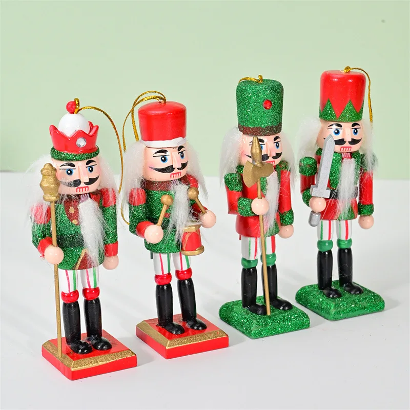 12.5cm Christmas Colors Wooden Nutcracker Soldier Nutcracker Playing Band Dolls Desktop Crafts Ornaments