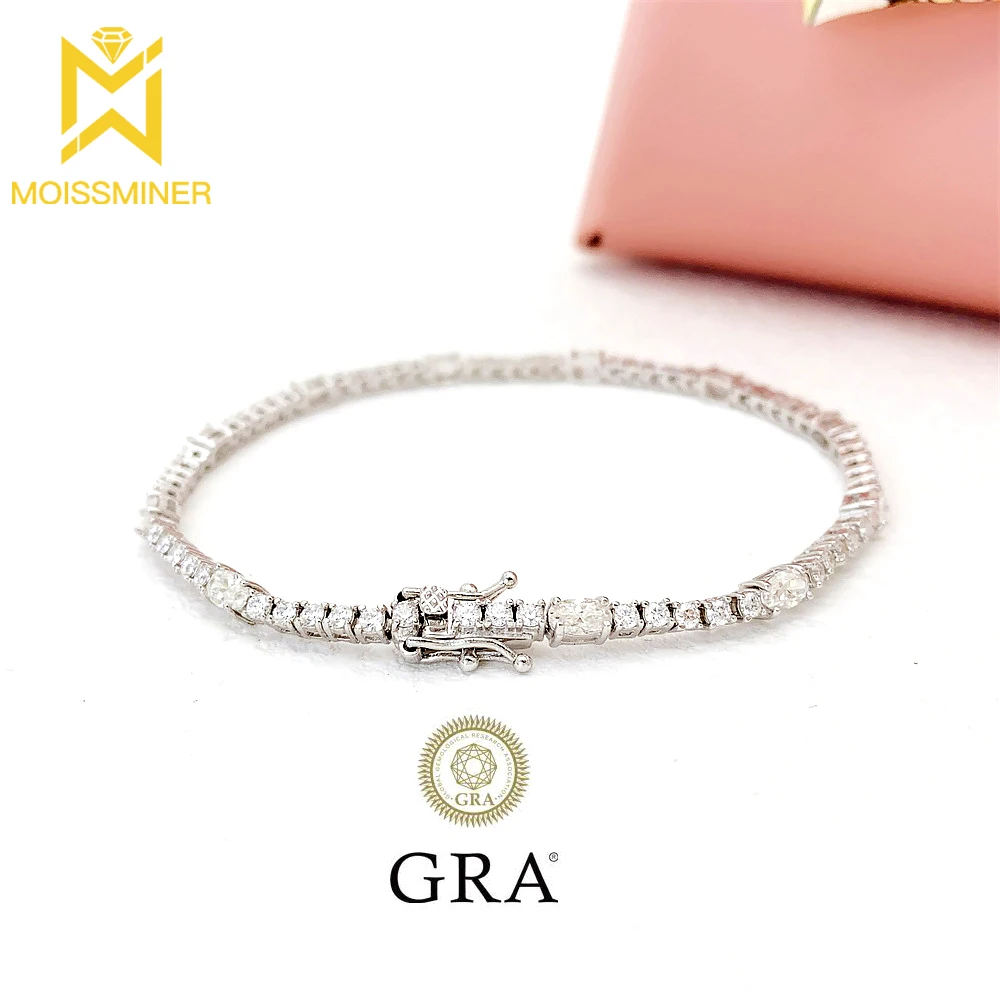 

Egg Moissanite Tennis Chain Bracelets For Men Women S925 Silver Cuban Chain Bracelets Real Diamonds Hip Hip Jewelry With GRA