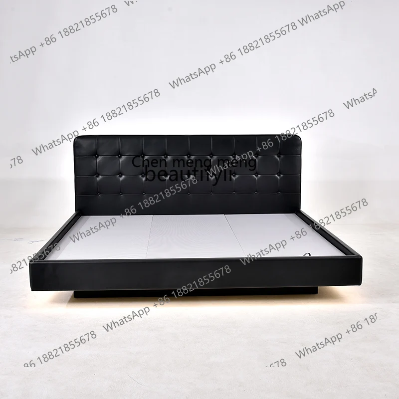 

Retro Leather Bed Italian Minimalist Master Bedroom Double Light Luxury High-End Elegant Designer Soft Bag Marriage Bed