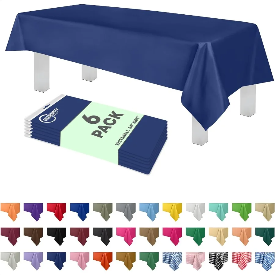 

Blue Plastic Table Cloth 6 Pk 54in x 108in Plastic Tablecloths for Rec Tables Premium Party Table Cloths for 6ft to 8ft Rec T