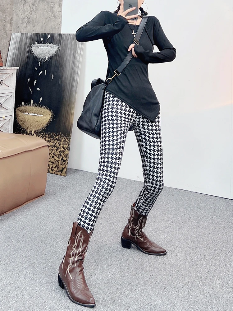 Calças de Yoga de Cintura Alta com Forro para Mulheres, Calças Slim Fit, Camada Base, Calças Elásticas Brancas e Pretas, Calças de Nove Pontos