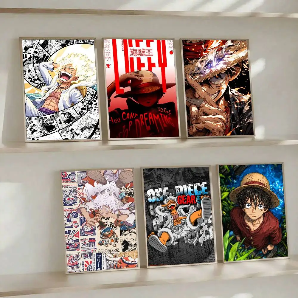 OP Luffy Yonko Pirate King Waterproof Poster HD Art Sticky Wall Waterproof Home Living Room Bedroom Bar Decoration