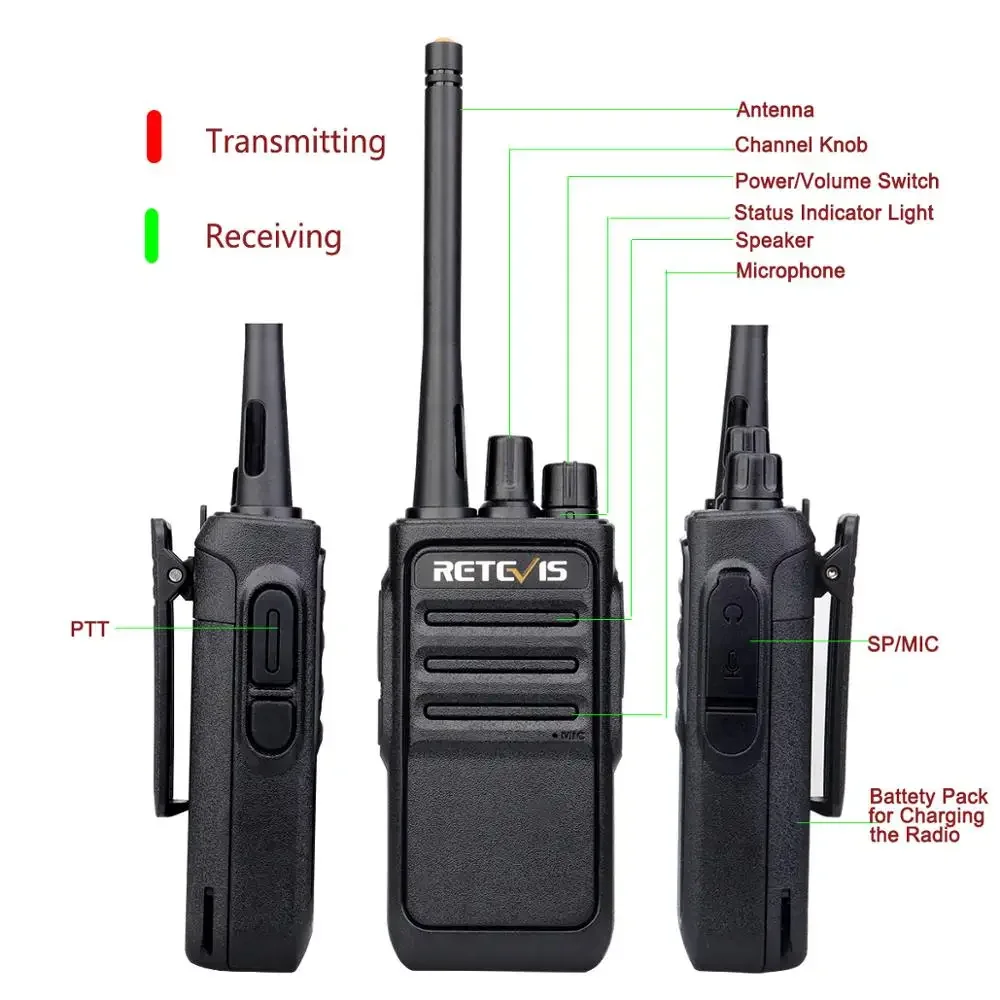 Retevis RT617/RT17 PMR446 FRS VOX Function Handy Two-Way Walkie Talkies with USB Charging Feature for Radio Communication