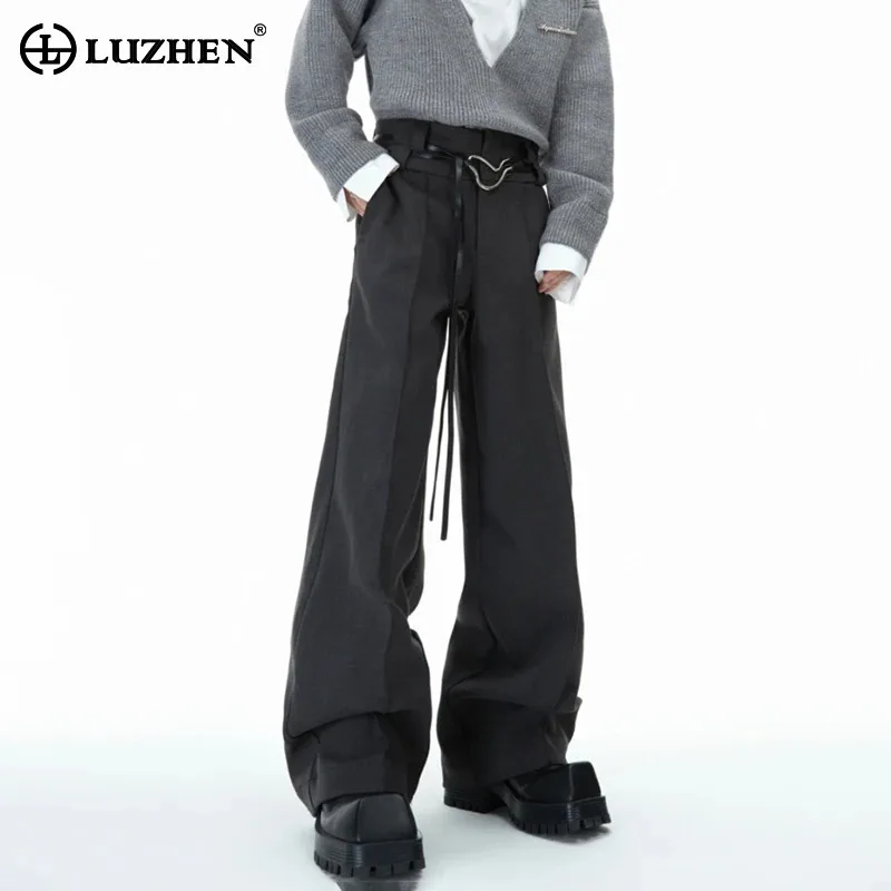 LUZHEN Niche Metal Strap Design Straight Leg Trousers Loose Casual Suit Pants Versatile High Quality Formal Men Clothing LZ8176