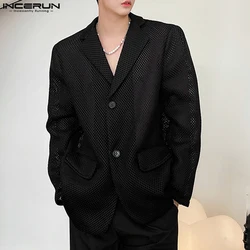 Fashion Well Fitting Tops INCERUN New Men's Sexy Hollow Shoulder Pad Suit Coats Casual Streetwear Male Solid Long Sleeved Blazer