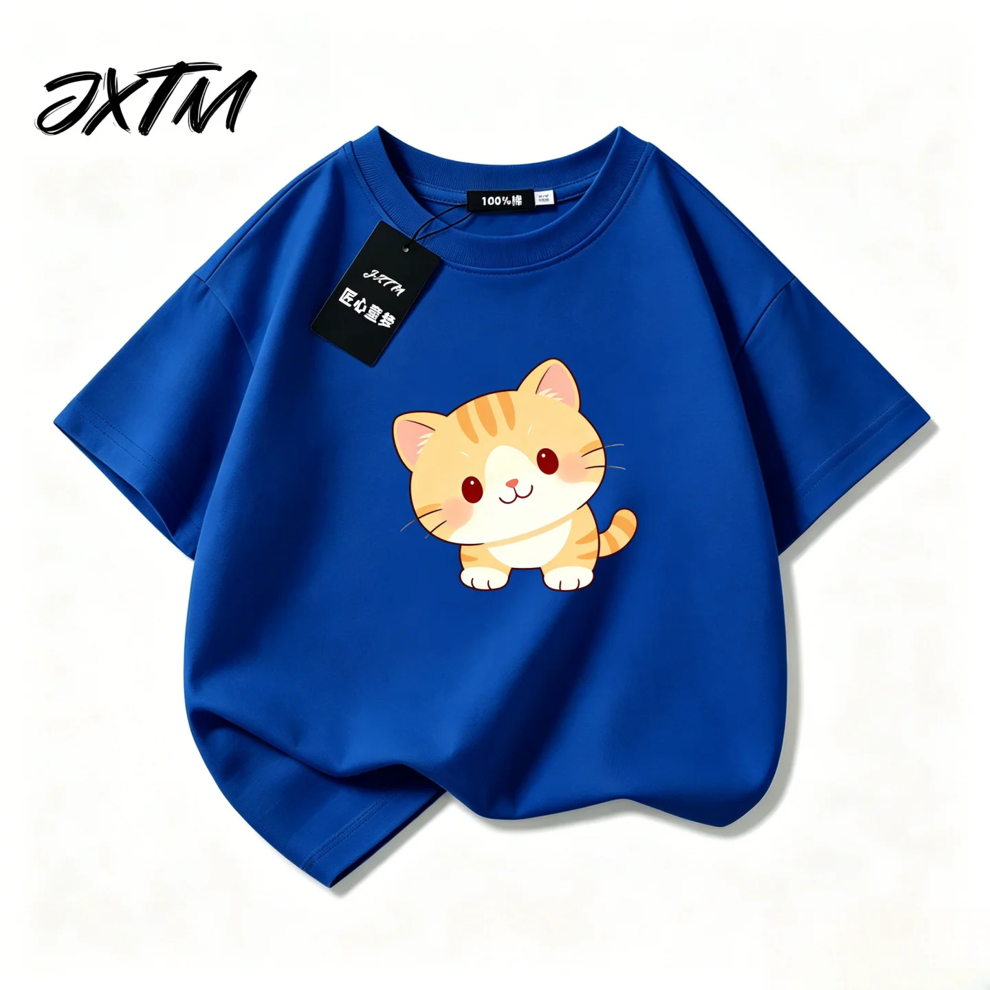 Cute Cartoon Cat Short Sleeved T-shirt for Girls Parent-child Top for Children Super Beautiful Cat Children's Clothing