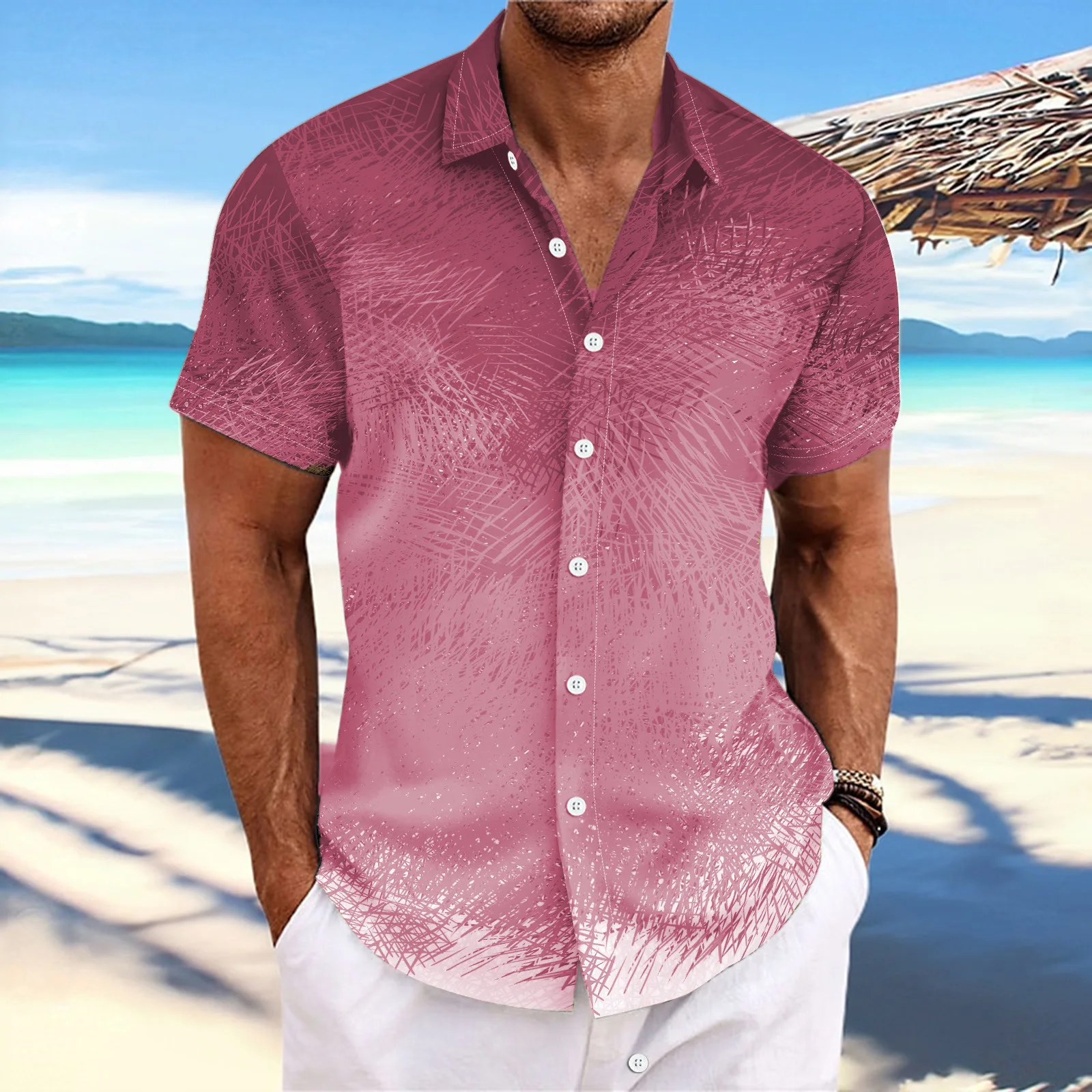 2024 Summer Beach Style Men\'s Casual Print Fashion Unique Messy Fancy Short Sleeve Party Lapel Loose Soft Fabric Top Shirt