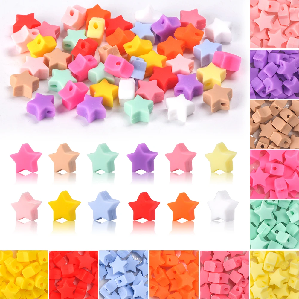LOFCA 20 piezas cuentas de estrella de silicona para hacer joyas para hacer pulseras DIY llavero collar accesorios de joyería
