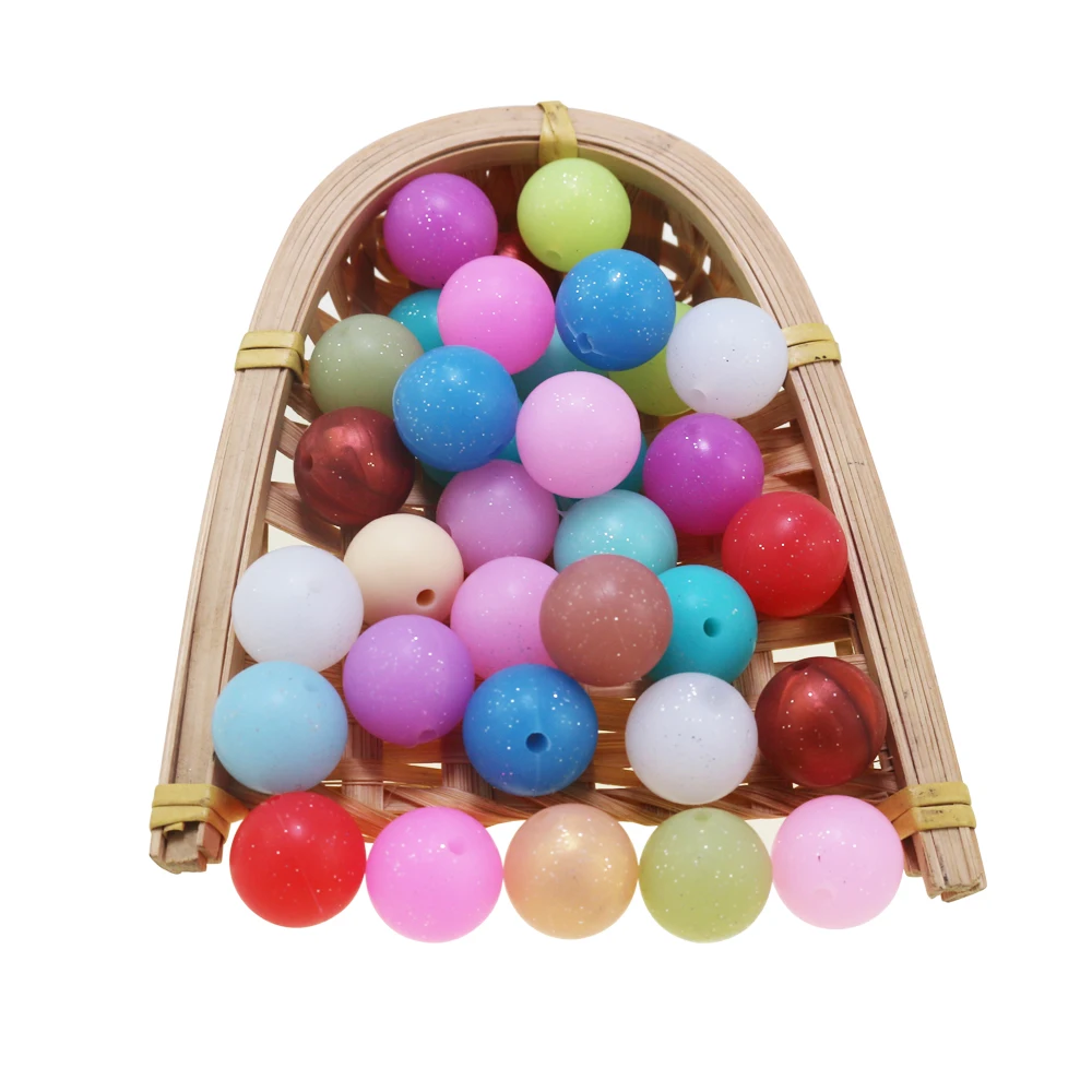 

New Colors 100PCS Pearl Gold Glitter 12mm 15mm Silicone Beads Round Baby Chew Balls For Pens Making Lanyard Jewelry