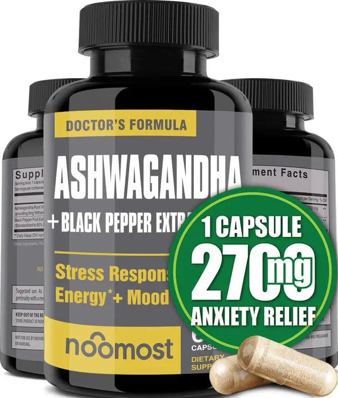 Organic Ashwagandha Capsules Promote Anti-Stress Relief, Natural Mood Support & Focus Support, Natural Energy Supplement, Unisex