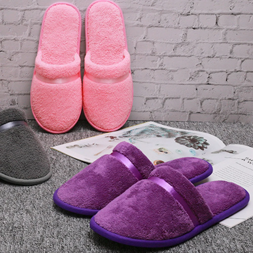 1 Pair Slippers For Men Women Coral Fleece Slippers Hotel Slippers Non-slip Breathable Soft Winter Accessories Indoor Shoes