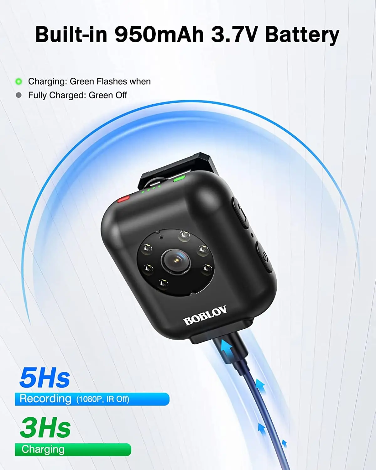 BOBLOV W4 Mini Body Worn Camera, 64GB 1080P Video Camera Battery 5hours Video Shooting Bodycam Police Head Mounted Cam - Image 2