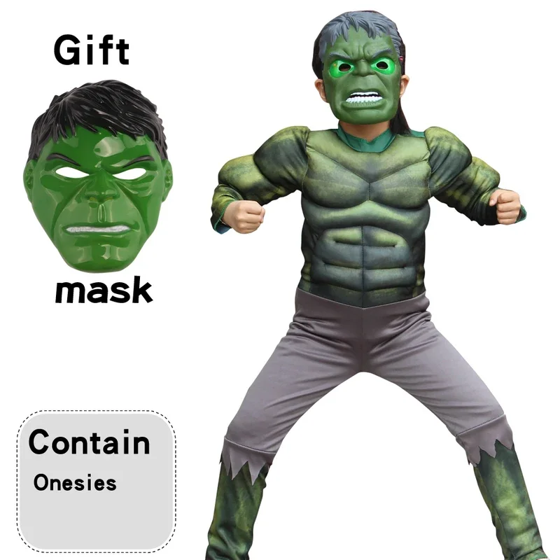 Marvel Hulk Muscle Costume Cosplay Bambini Supereroe Party Body stile 3D Mantello abbinato
