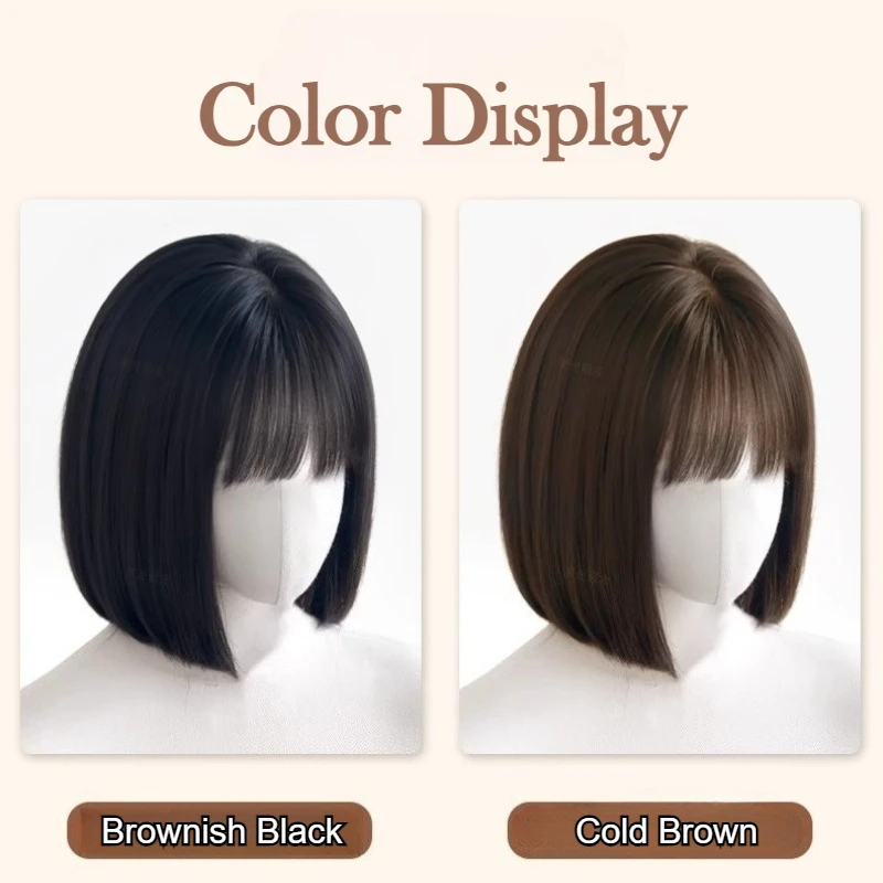 12 بوصة قصيرة مستقيم بوب شعر مستعار مع الانفجارات الاصطناعية الطبيعية تأثيري شعر مستعار للحفلات اليومية للنساء رقيق خصلات الشعر المستعار غطاء رأس كامل #6