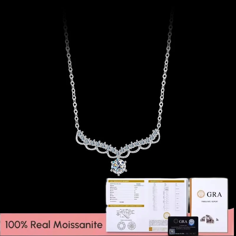 

Real 0.5ct D Color Moissanite Diamond Wave Wing Pendant Women 925 Sterling Silver Lace Retro Necklace Girlfriend Birthday Gift