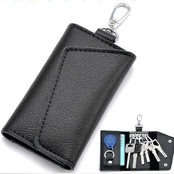 Portable Leather Housekeeper Holders Car Keychain Key Holder Bag Case Unisex Wallet Cover Simple Solid Color Storage Bag