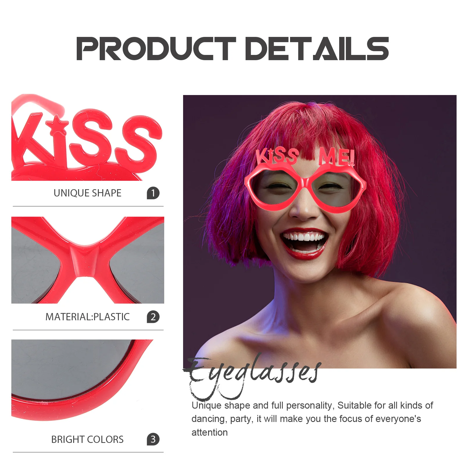 

Lips Shape Glasses Unique Personality Fashion Eyewear for Theme Party Beach Festival Photo Prop Party Attention Grabber