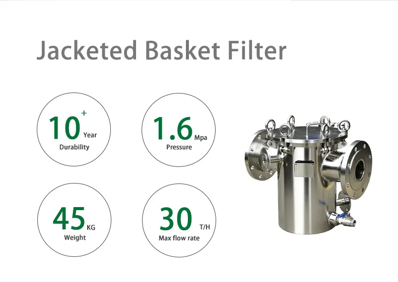 New SS316 Jacketed Insulated Basket Pipeline Filter Corrosion Resistant High Pressure Resistant High Temperature Resistant