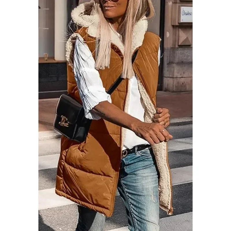 

Women's 2024 Warm Winter Coats Reversible Sherpa Hooded Puffer Jacket Both Sides Wear Long Outerwear