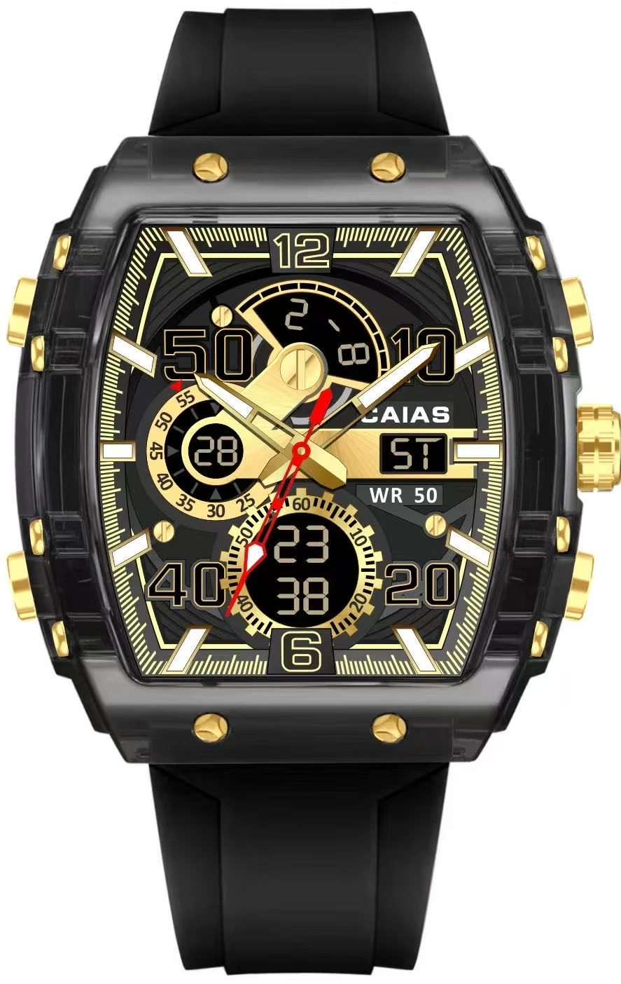 

G-SHOSU Unisex Watch, Large Dial, 2100 Sports Digital Quartz Watch, Full-Featured, World Time, LED Dual Display, Silicone Strap