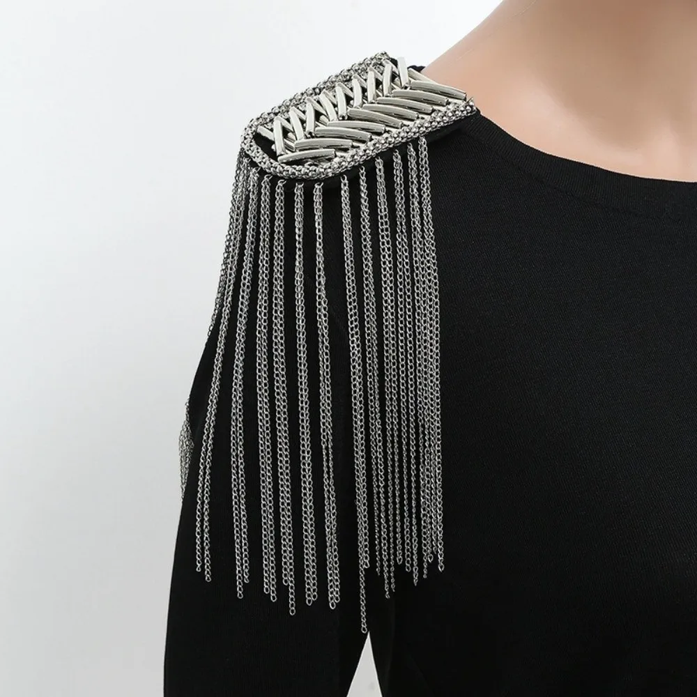 Pin Beads Tassel Epaulette Brooch Long Chain Rhinestone Shoulder Jewelry Electroplating DIY Clothing Accessories for Men Women