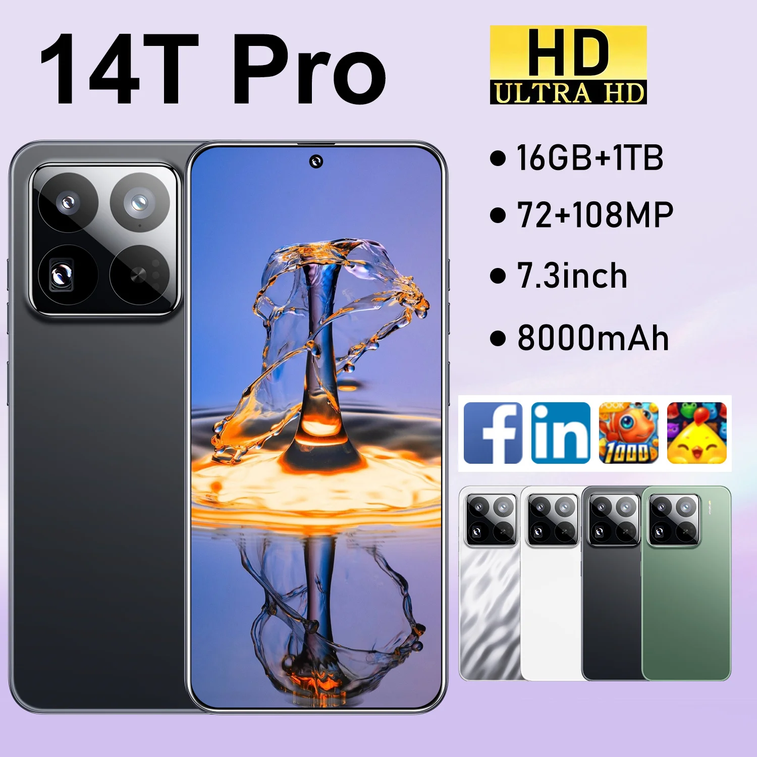 Nuovo 14T Pro Smartphone 5G 7.0HD Doppia SIM Card 22G + 2TB Telefono cellulare 8000mAh Android Versione globale Telefoni cellulari intelligenti Cellulari