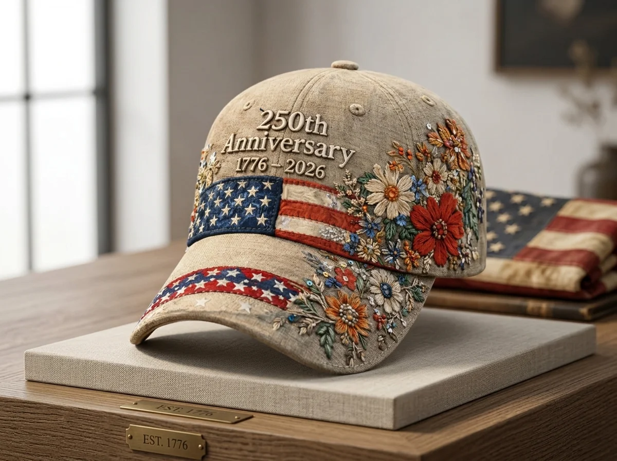 

Патриотическая бейсболка США 1776-2026, к 250-летию, винтажная, с цветочной вышивкой, унисекс, для Дня независимости (4 июля)