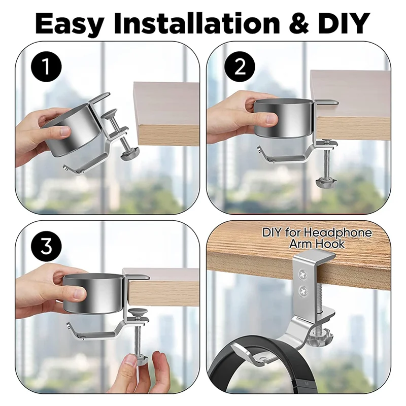 Exquisite-2 In 1 Desk Cup Holder With Headphone Hanger Spill Resistant Cup Holder For Desktop Coffee Cup/Bottle/Earphone