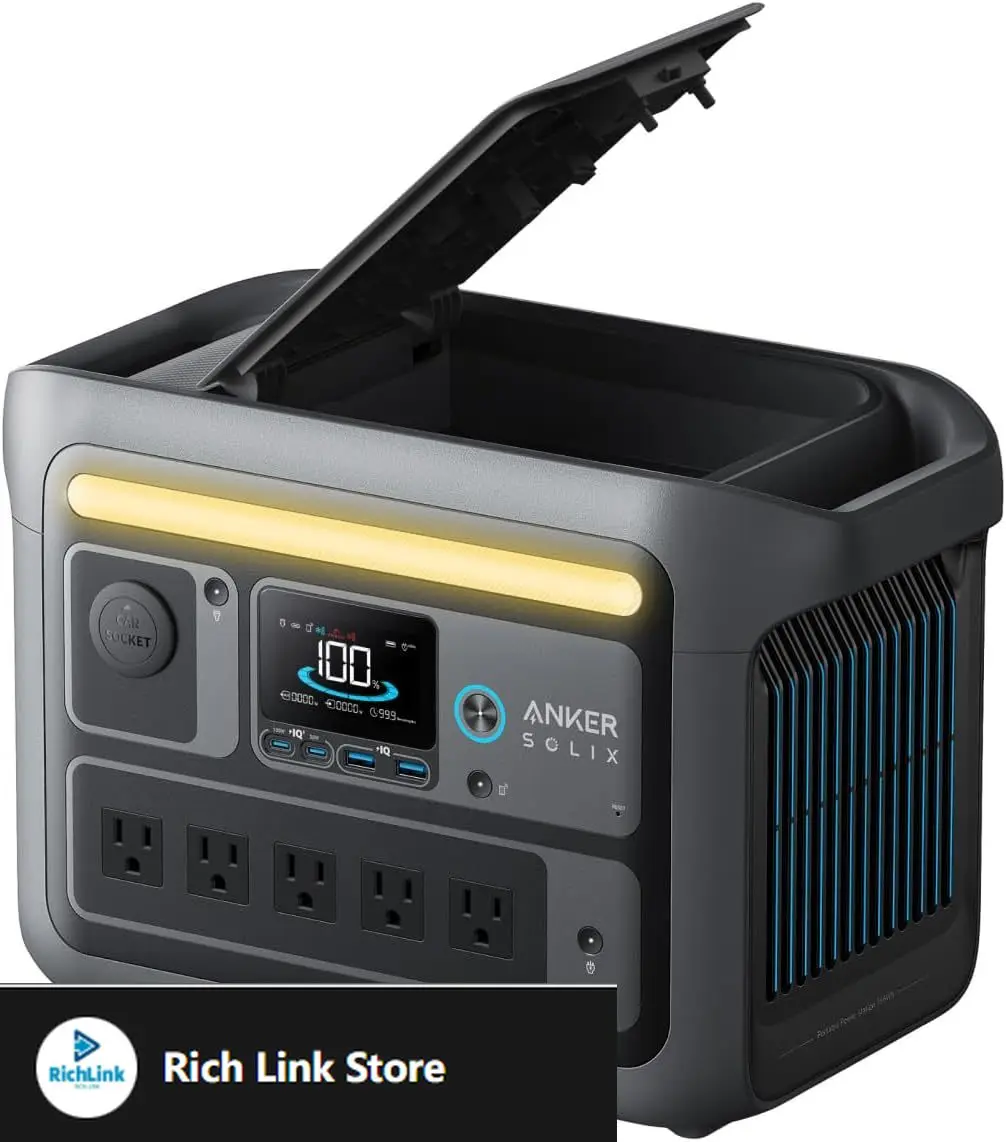 Central eléctrica portátil C800, generador solar de 1200 W (pico 1600 W), carga completa en 58 min, batería LiFePO4 de 768 Wh para acampar al aire libre