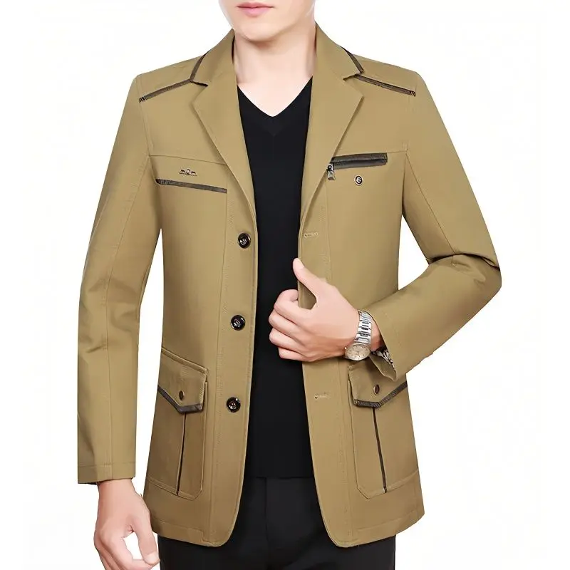 

2023 Men Spring Autumn New Turn-down Collar Jackets Men Slim Fit Blazer Casual Coats Male Solid Color Buttons Overcoats P595