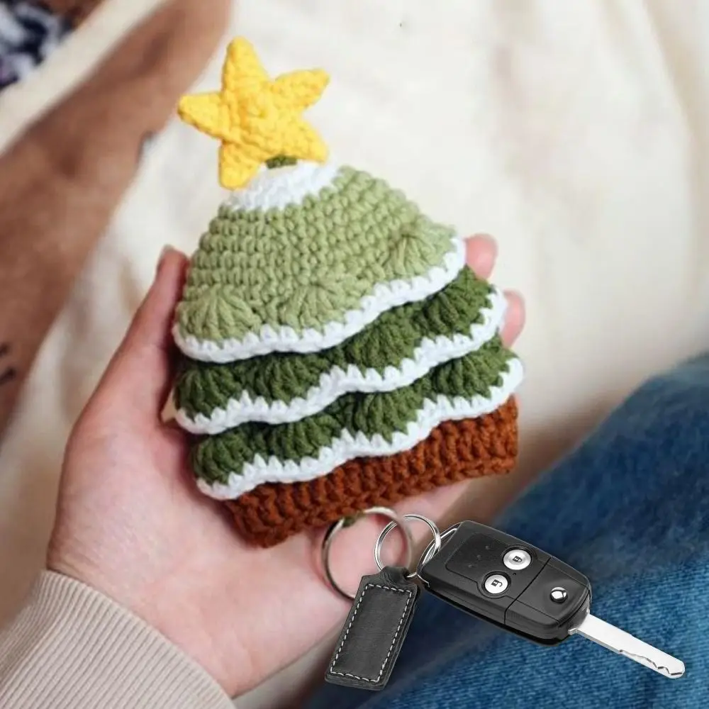 

Christmas Tree Santa Claus Handmade Keychain Car Key Bag Weaving Car Key Protective Cover Auto Key Case Bag Pendant Key Ring